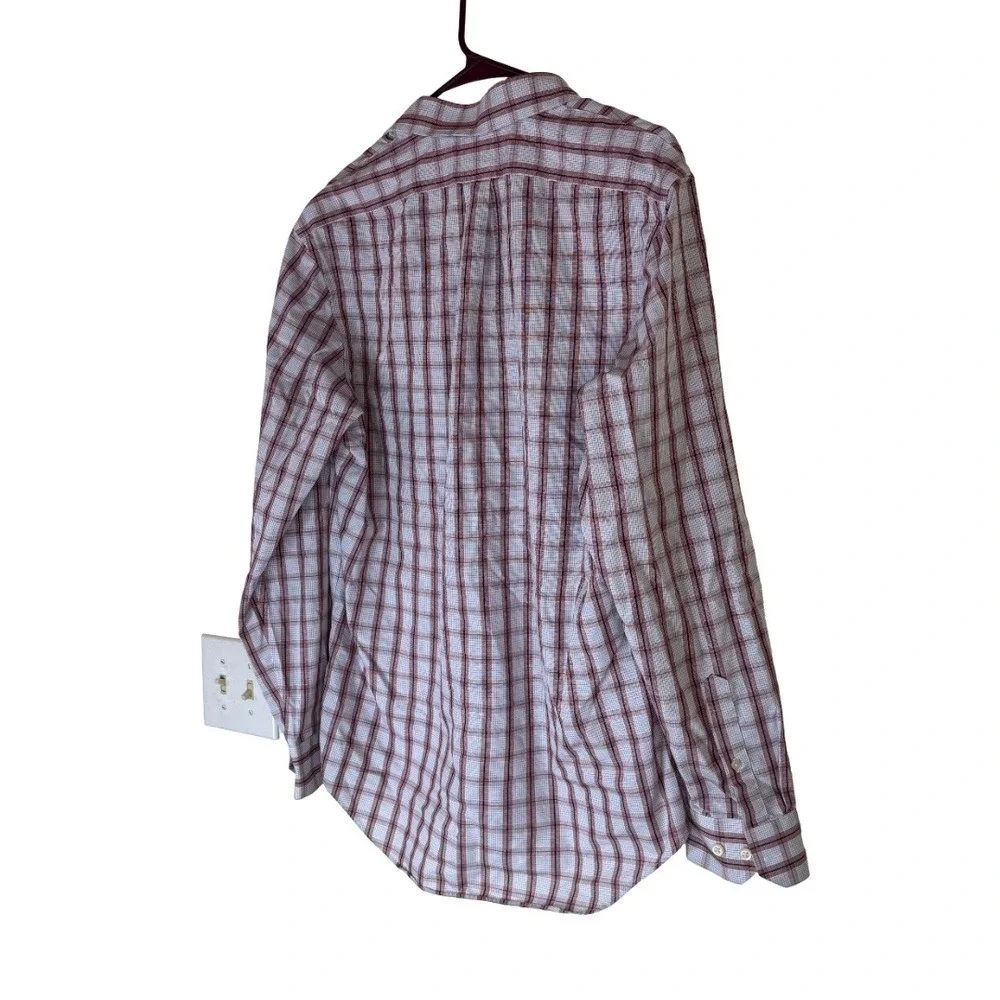 Banana Republic Shirt Mens Medium Red White Blue Plaid Non-Iron Classic Fit Long